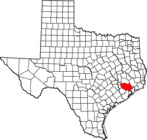 Map of Texas highlighting Harris County